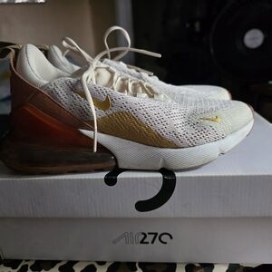 Nike Air Max 270 White and Gold Sneakers